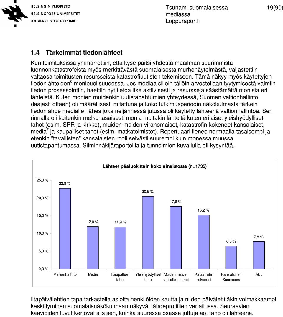 valtaosa toimitusten resursseista katastrofiuutisten tekemiseen. Tämä näkyy myös käytettyjen tiedonlähteiden 6 monipuolisuudessa.