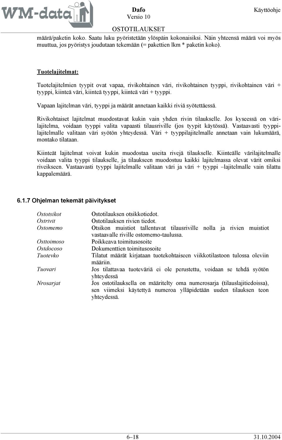 Vapaan lajitelman väri, tyyppi ja määrät annetaan kaikki riviä syötettäessä. Rivikohtaiset lajitelmat muodostavat kukin vain yhden rivin tilaukselle.
