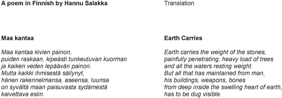 Mutta kaikki ihmisestä säilynyt, hänen rakennelmansa, aseensa, luunsa on syvältä maan paisuvasta sydämestä kaivettava esiin.