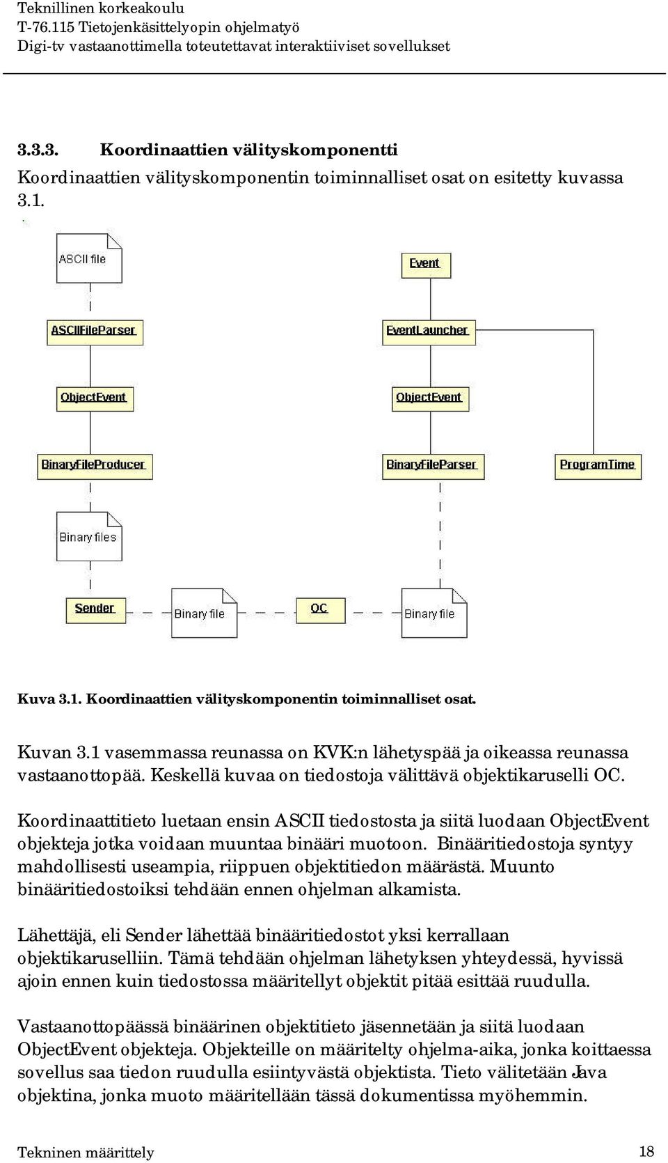 Koordinaattitieto luetaan ensin ASCII tiedostosta ja siitä luodaan ObjectEvent objekteja jotka voidaan muuntaa binääri muotoon.