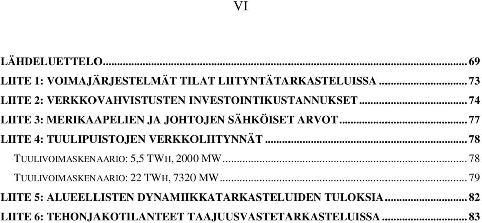 .. 77 LIITE 4: TUULIPUISTOJEN VERKKOLIITYNNÄT... 78 TUULIVOIMASKENAARIO: 5,5 TWH, 2000 MW.