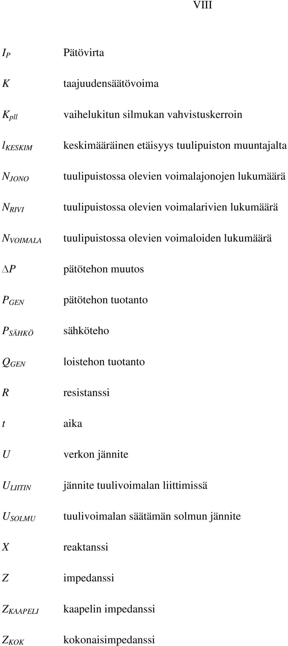 lukumäärä P pätötehon muutos P GEN pätötehon tuotanto P SÄHKÖ sähköteho Q GEN loistehon tuotanto R t U resistanssi aika verkon jännite U LIITIN