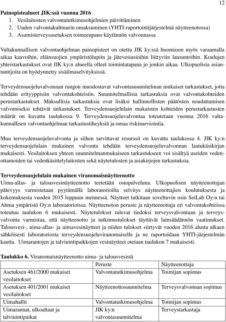 ja jätevesiasioihin liittyviin lausuntoihin. Koulujen yhteistarkastukset ovat JIK ky:n alueella olleet toimintatapana jo jonkin aikaa.