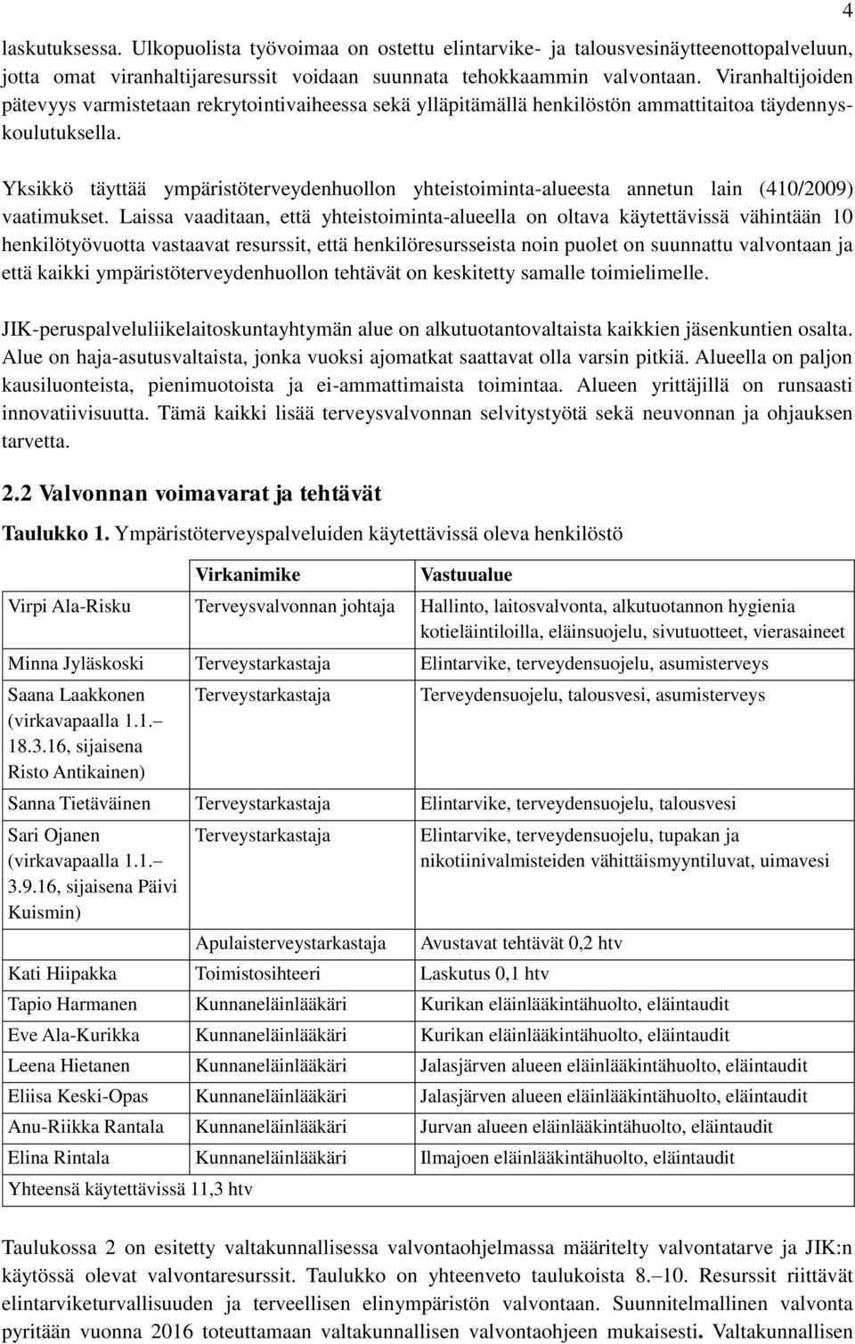 Yksikkö täyttää ympäristöterveydenhuollon yhteistoiminta-alueesta annetun lain (410/2009) vaatimukset.