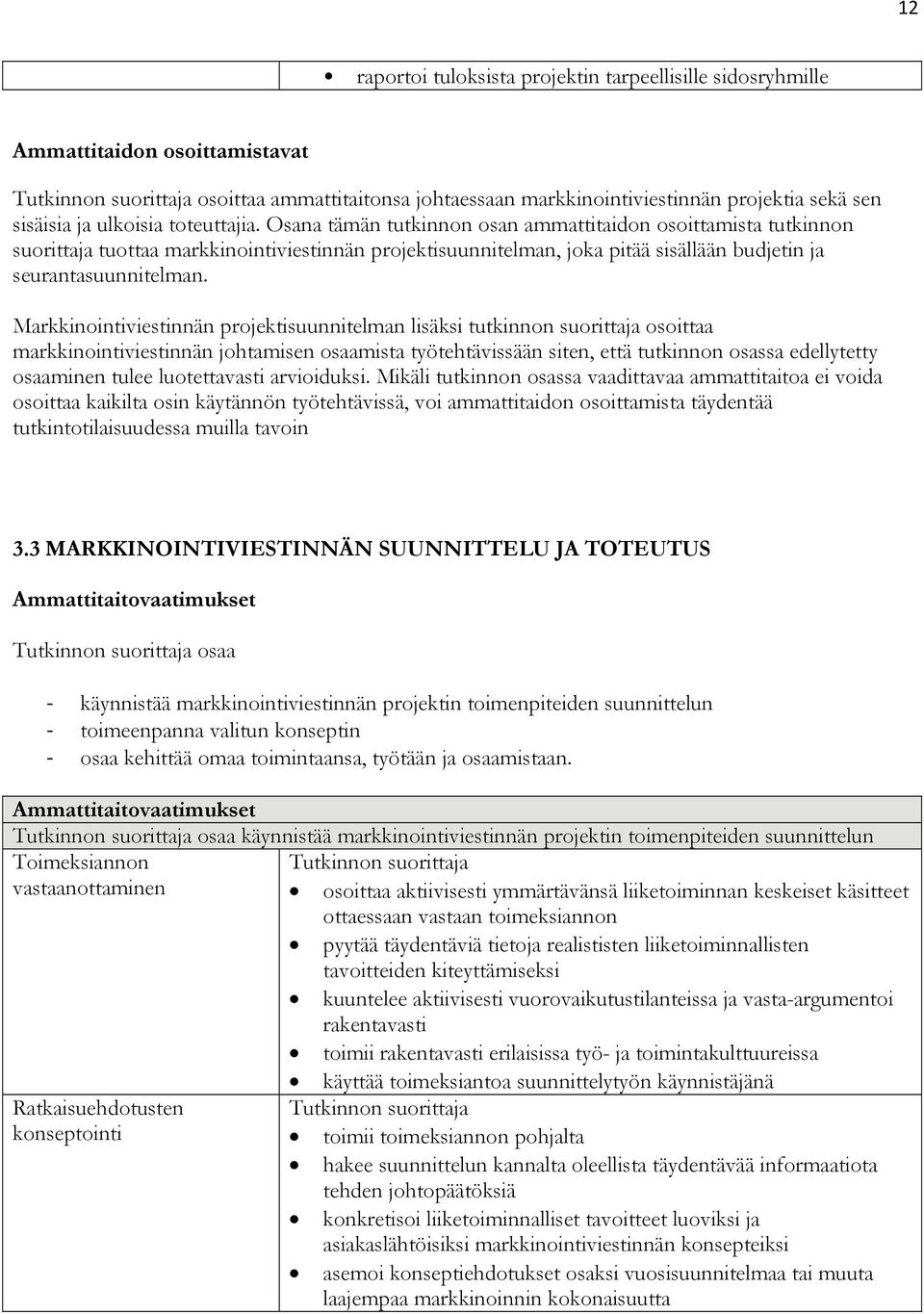 Markkinointiviestinnän projektisuunnitelman lisäksi tutkinnon suorittaja osoittaa markkinointiviestinnän johtamisen osaamista työtehtävissään siten, että tutkinnon osassa edellytetty osaaminen tulee