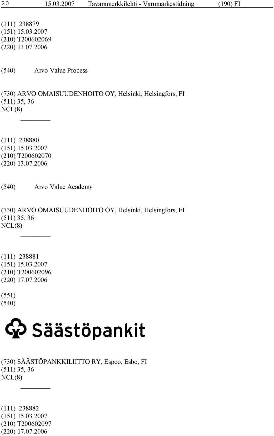 2006 Arvo Value Process (730) ARVO OMAISUUDENHOITO OY, Helsinki, Helsingfors, FI (511) 35, 36 (111) 238880 (210)
