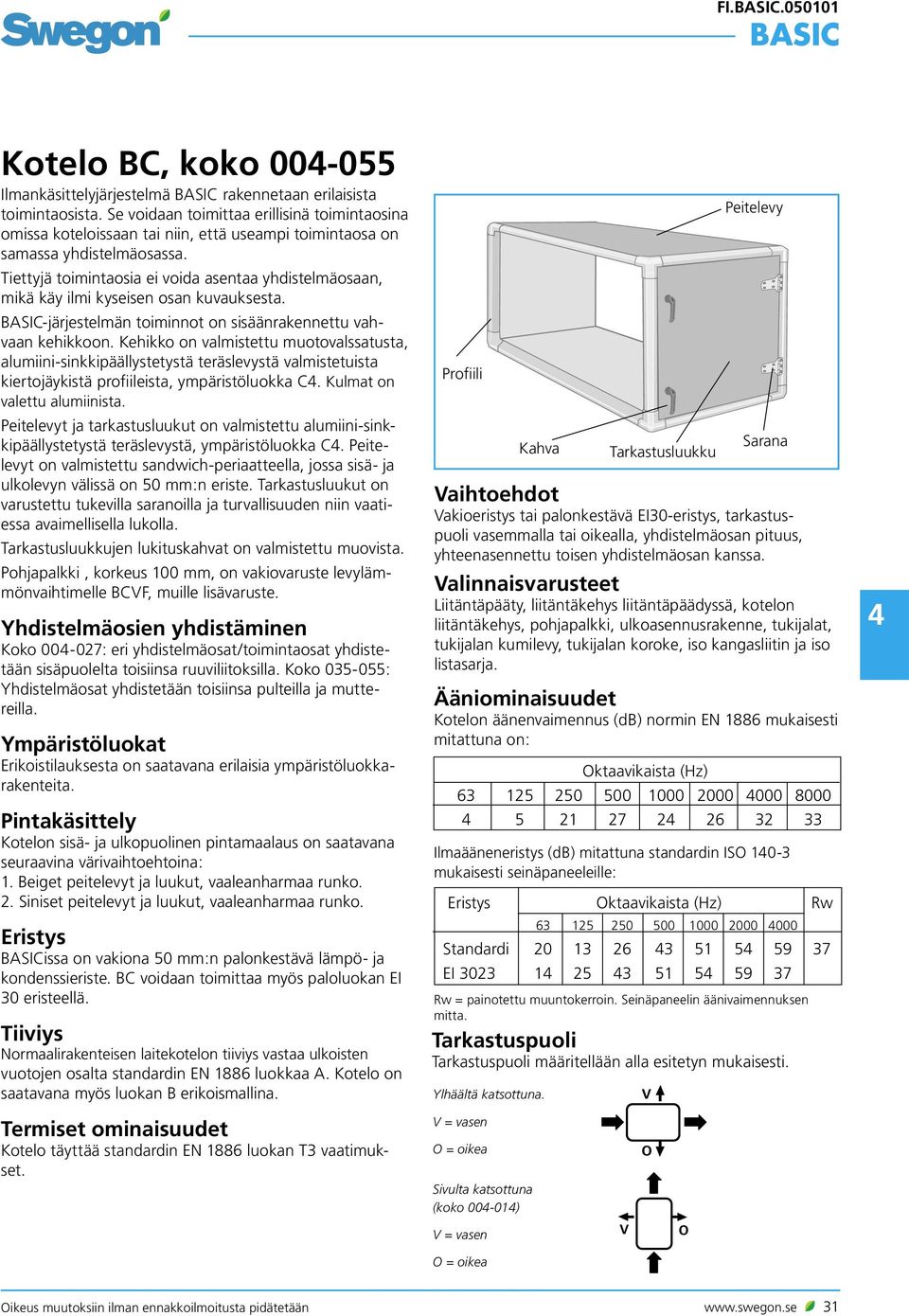 Tiettyjä toimintaosia ei voida asentaa yhdistelmäosaan, mikä käy ilmi kyseisen osan kuvauksesta. -järjestelmän toiminnot on sisäänrakennettu vahvaan kehikkoon.