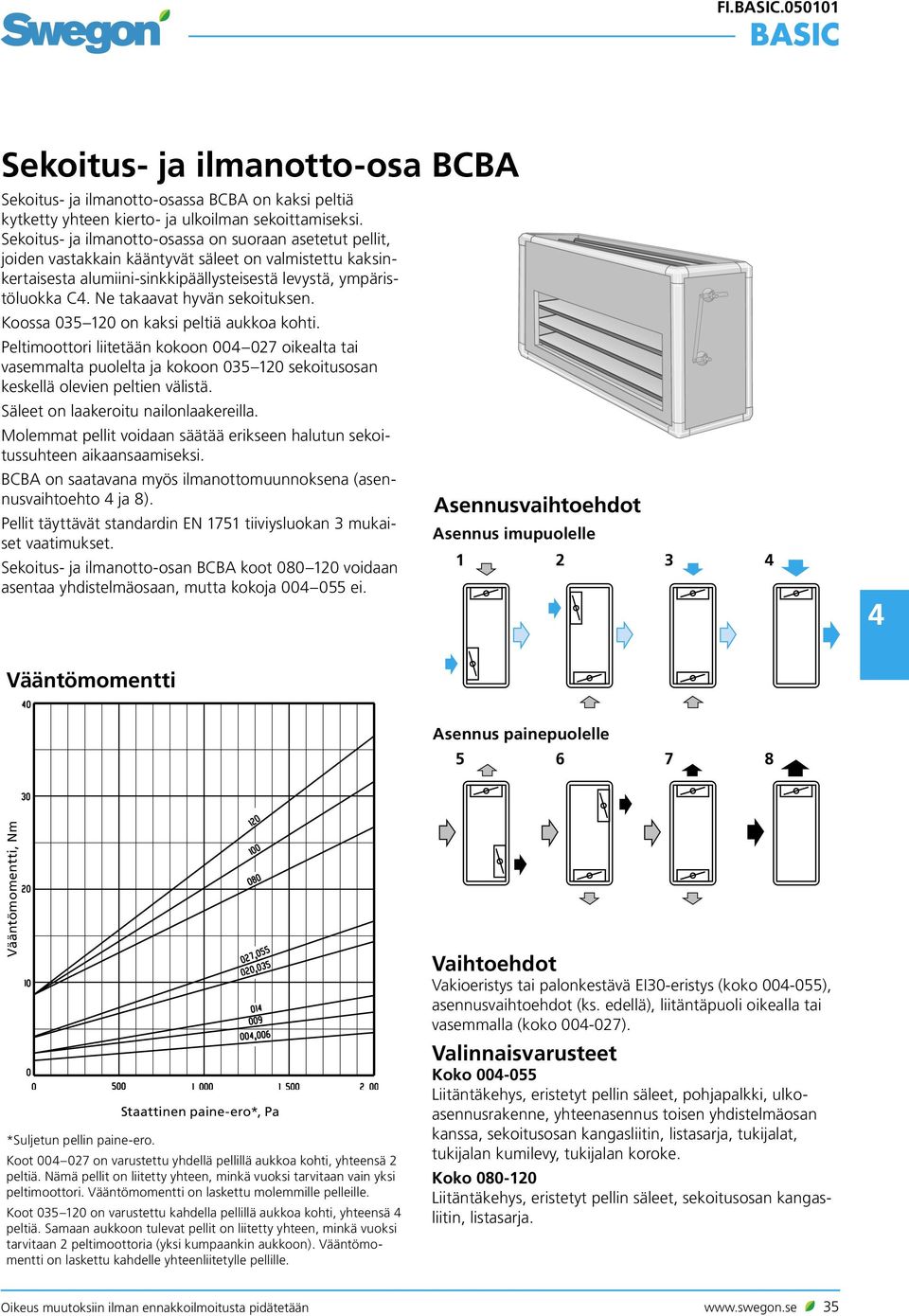 Ne takaavat hyvän sekoituksen. Koossa 035 120 on kaksi peltiä aukkoa kohti.