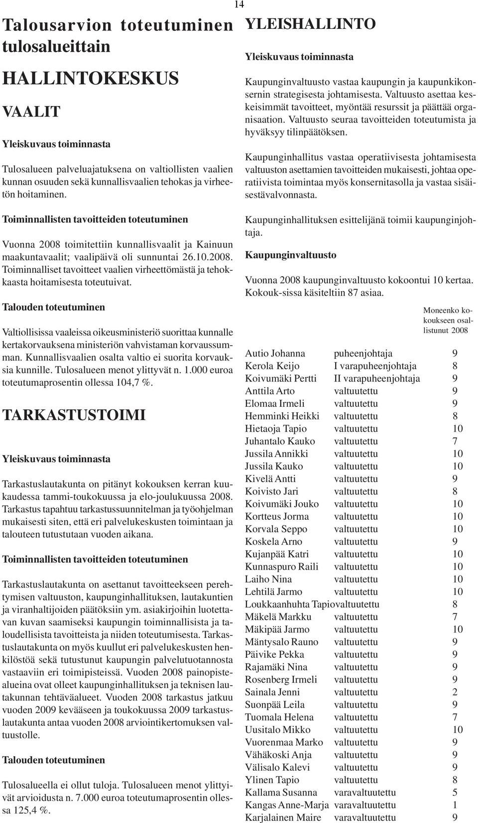 Valtuusto asettaa keskeisimmät tavoitteet, myöntää resurssit ja päättää organisaation. Valtuusto seuraa tavoitteiden toteutumista ja hyväksyy tilinpäätöksen.