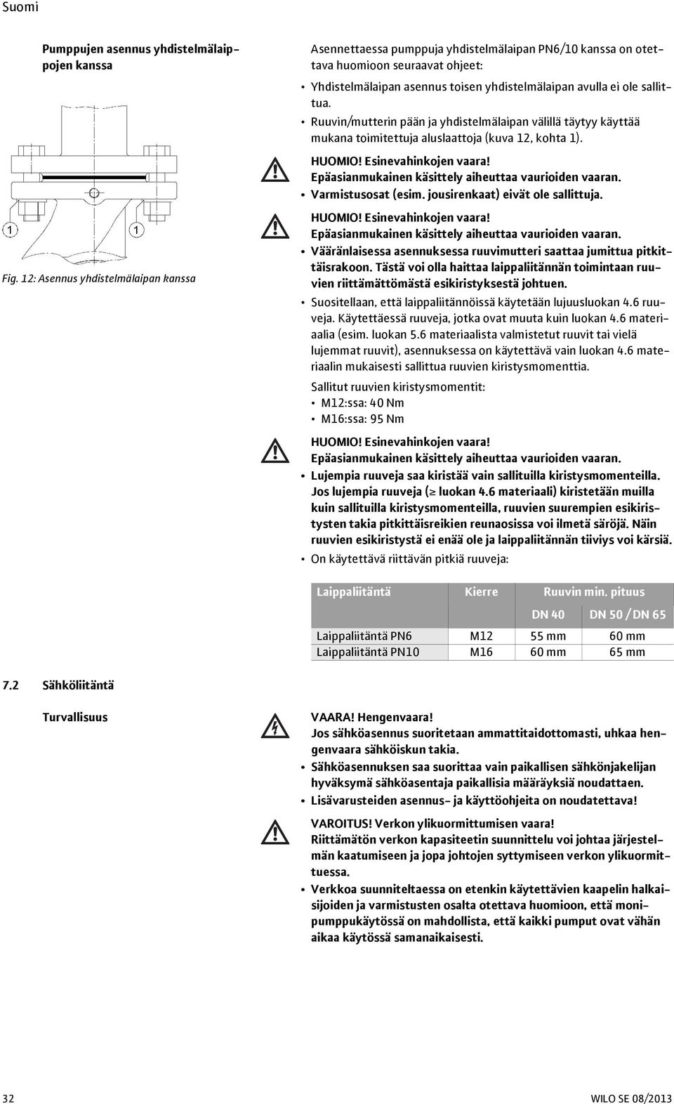 Epäasianmukainen käsittely aiheuttaa vaurioiden vaaran. Varmistusosat (esim. jousirenkaat) eivät ole sallittuja. Fig. 12: Asennus yhdistelmälaipan kanssa HUOMIO! Esinevahinkojen vaara!