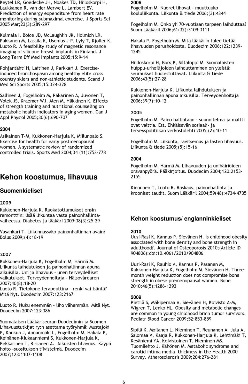 A feasibility study of magnetic resonance imaging of silicone breast implants in Finland. J Long Term Eff Med Implants ;15:9-14 Pohjantähti H, Laitinen J, Parkkari J.