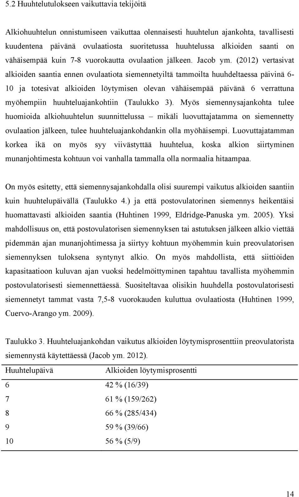 (2012) vertasivat alkioiden saantia ennen ovulaatiota siemennetyiltä tammoilta huuhdeltaessa päivinä 6-10 ja totesivat alkioiden löytymisen olevan vähäisempää päivänä 6 verrattuna myöhempiin