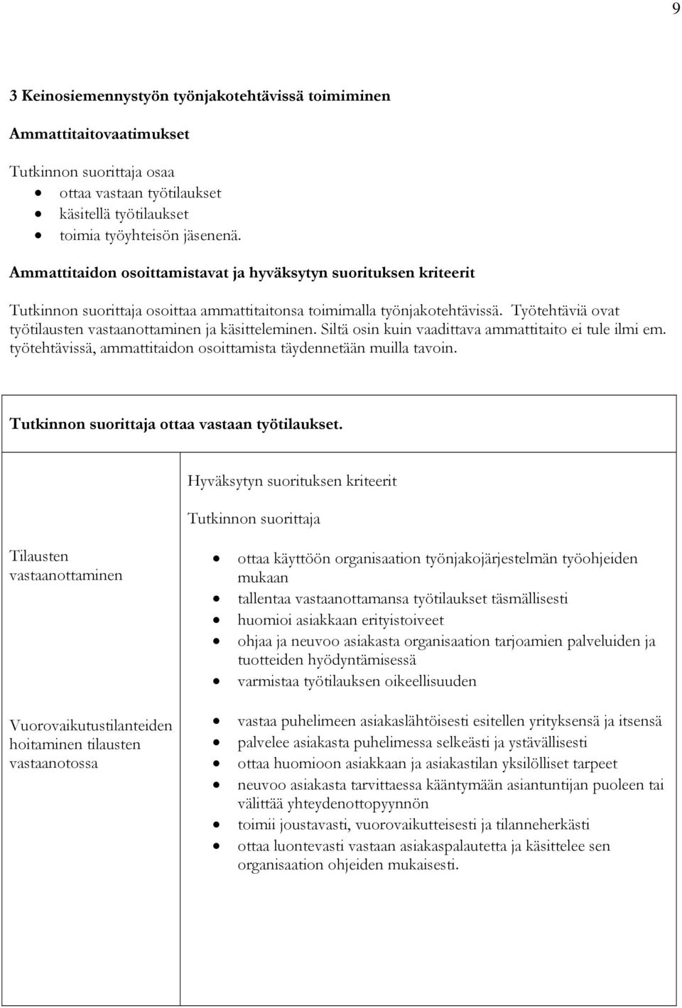 Siltä osin kuin vaadittava ammattitaito ei tule ilmi em. työtehtävissä, ammattitaidon osoittamista täydennetään muilla tavoin. ottaa vastaan työtilaukset.