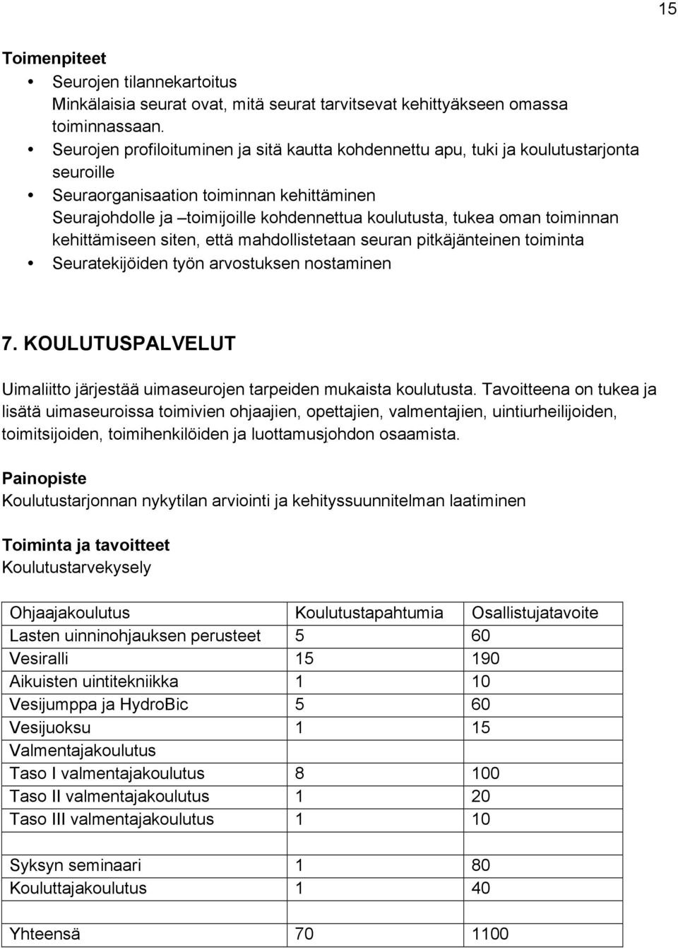 toiminnan kehittämiseen siten, että mahdollistetaan seuran pitkäjänteinen toiminta Seuratekijöiden työn arvostuksen nostaminen 7.