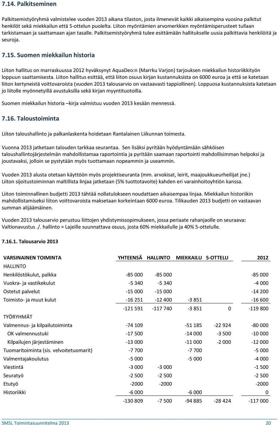 Suomen miekkailun historia Liiton hallitus on marraskuussa 2012 hyväksynyt AquaDeo:n (Marrku Varjon) tarjouksen miekkailun historiikkityön loppuun saattamisesta.