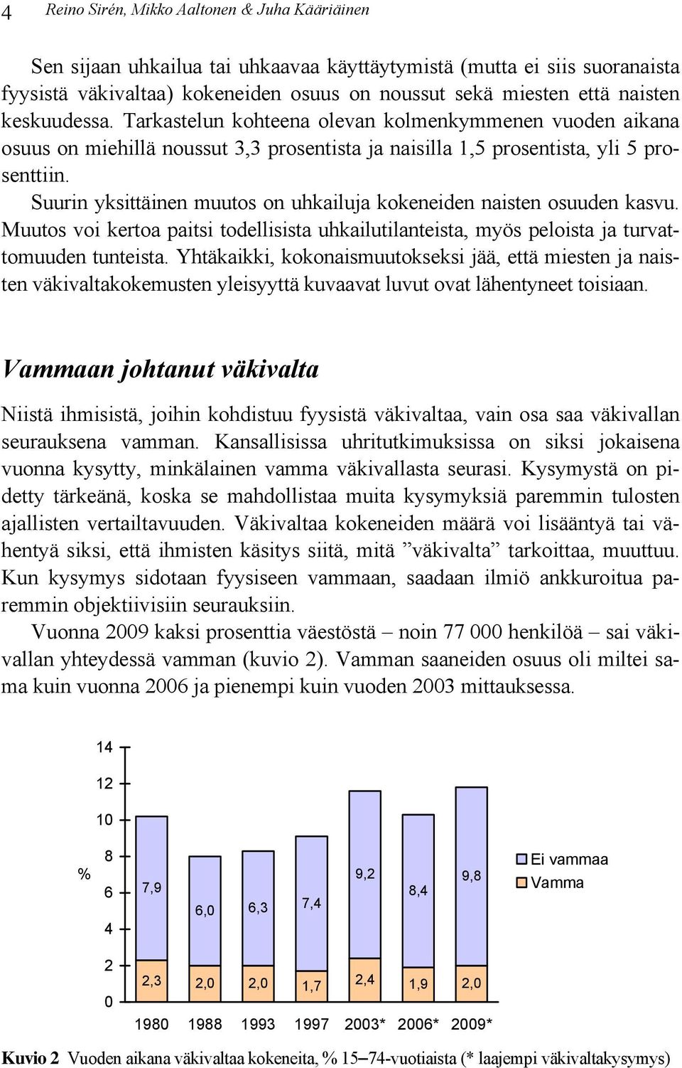 Suurin yksittäinen muutos on uhkailuja kokeneiden naisten osuuden kasvu. Muutos voi kertoa paitsi todellisista uhkailutilanteista, myös peloista ja turvattomuuden tunteista.