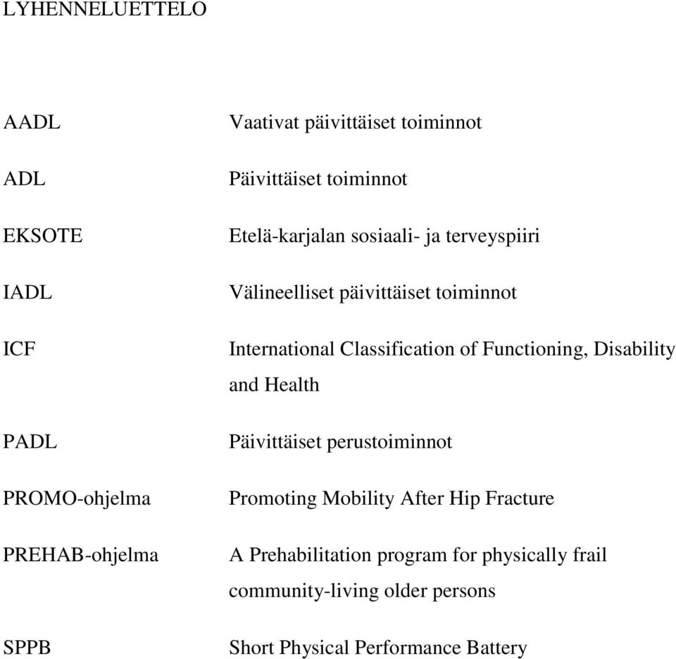 Classification of Functioning, Disability and Health Päivittäiset perustoiminnot Promoting Mobility After Hip