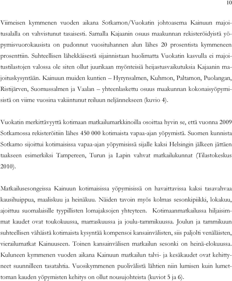 Suhteellisen lähekkäisestä sijainnistaan huolimatta Vuokatin kasvulla ei majoitustilastojen valossa ole siten ollut juurikaan myönteisiä heijastusvaikutuksia Kajaanin majoituskysyntään.