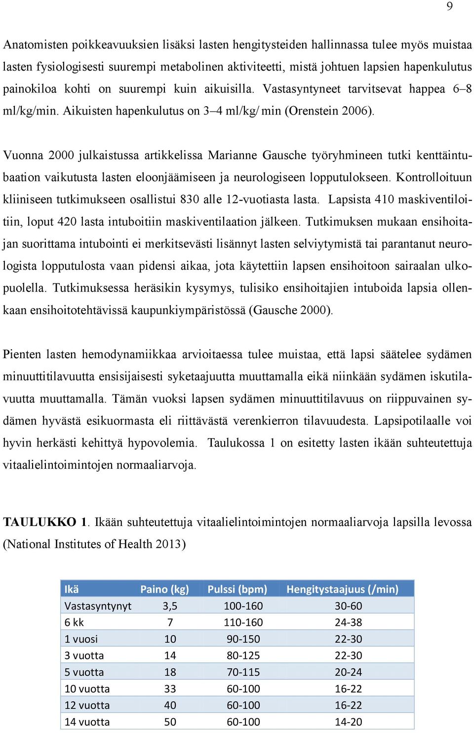 Vuonna 2000 julkaistussa artikkelissa Marianne Gausche työryhmineen tutki kenttäintubaation vaikutusta lasten eloonjäämiseen ja neurologiseen lopputulokseen.