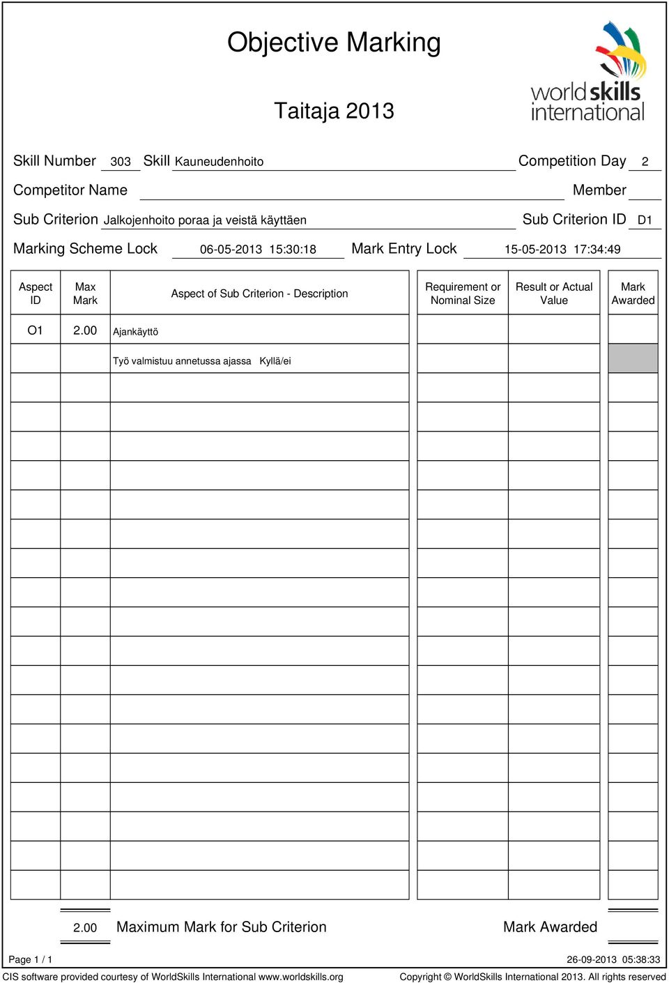 Entry Lock 15-05-2013 17:34:49 of Sub Criterion - Description Requirement or Nominal Size