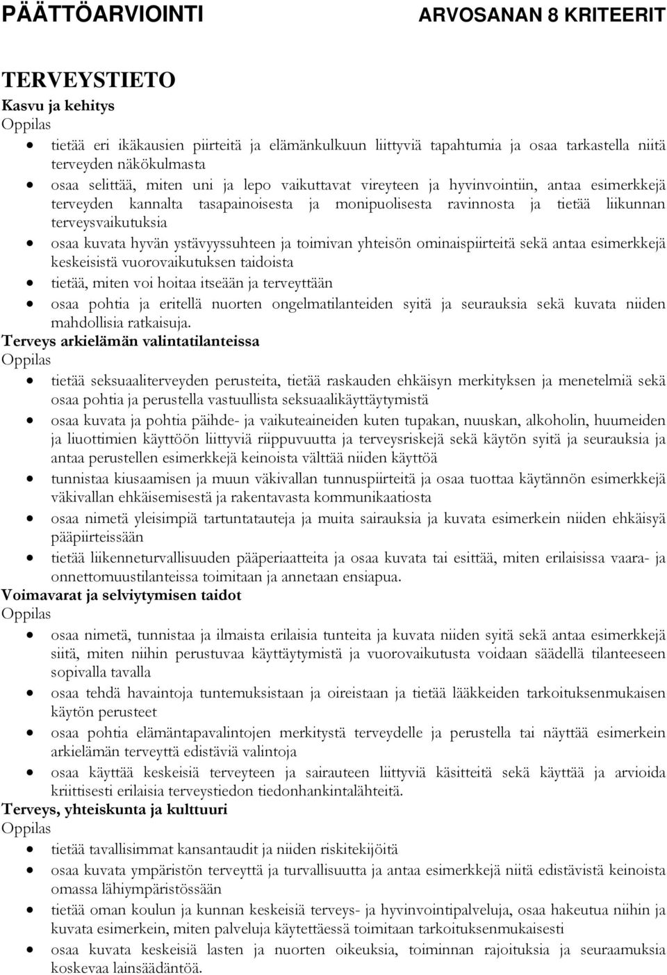 yhteisön ominaispiirteitä sekä antaa esimerkkejä keskeisistä vuorovaikutuksen taidoista tietää, miten voi hoitaa itseään ja terveyttään osaa pohtia ja eritellä nuorten ongelmatilanteiden syitä ja