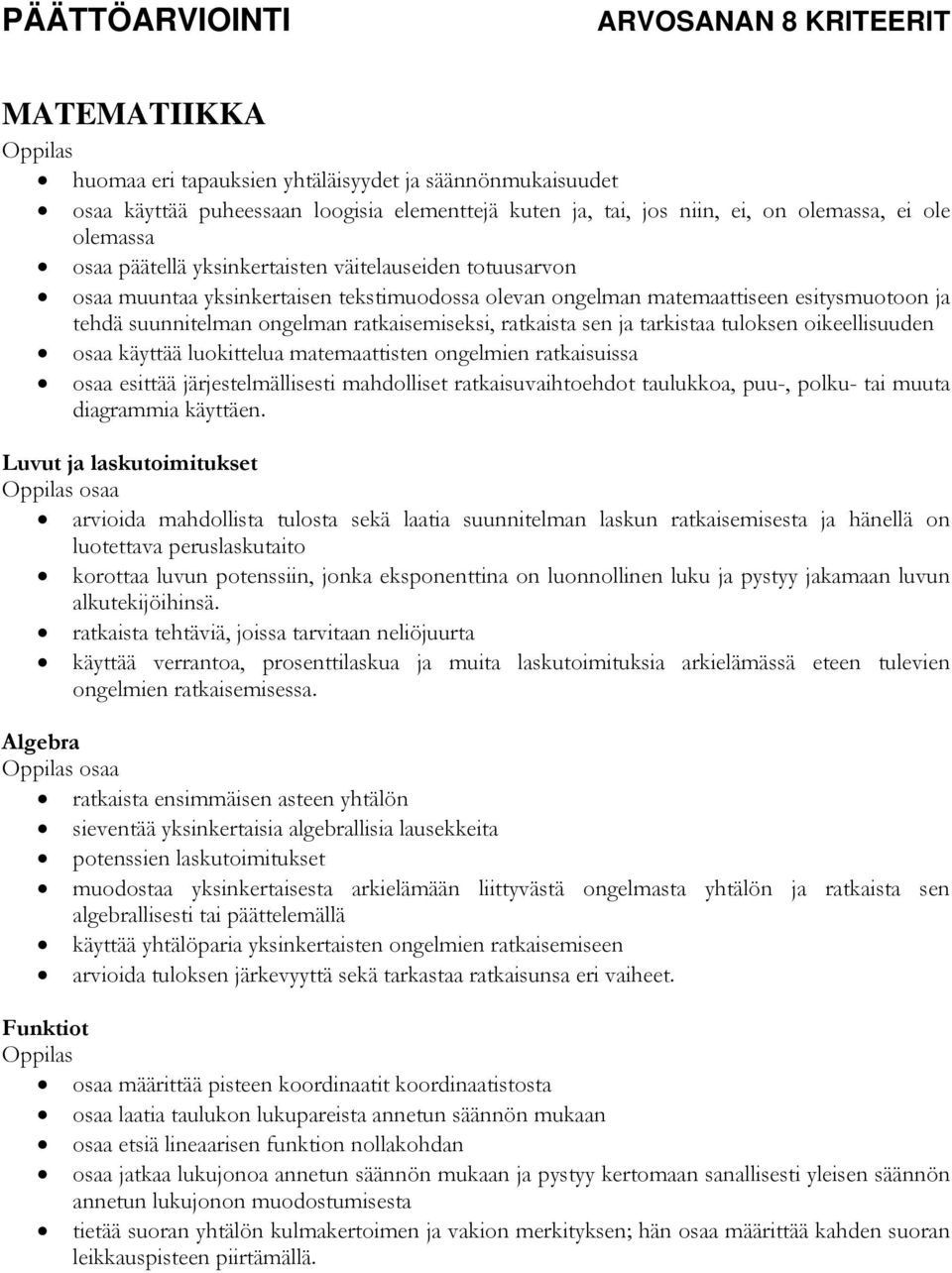 tarkistaa tuloksen oikeellisuuden osaa käyttää luokittelua matemaattisten ongelmien ratkaisuissa osaa esittää järjestelmällisesti mahdolliset ratkaisuvaihtoehdot taulukkoa, puu-, polku- tai muuta