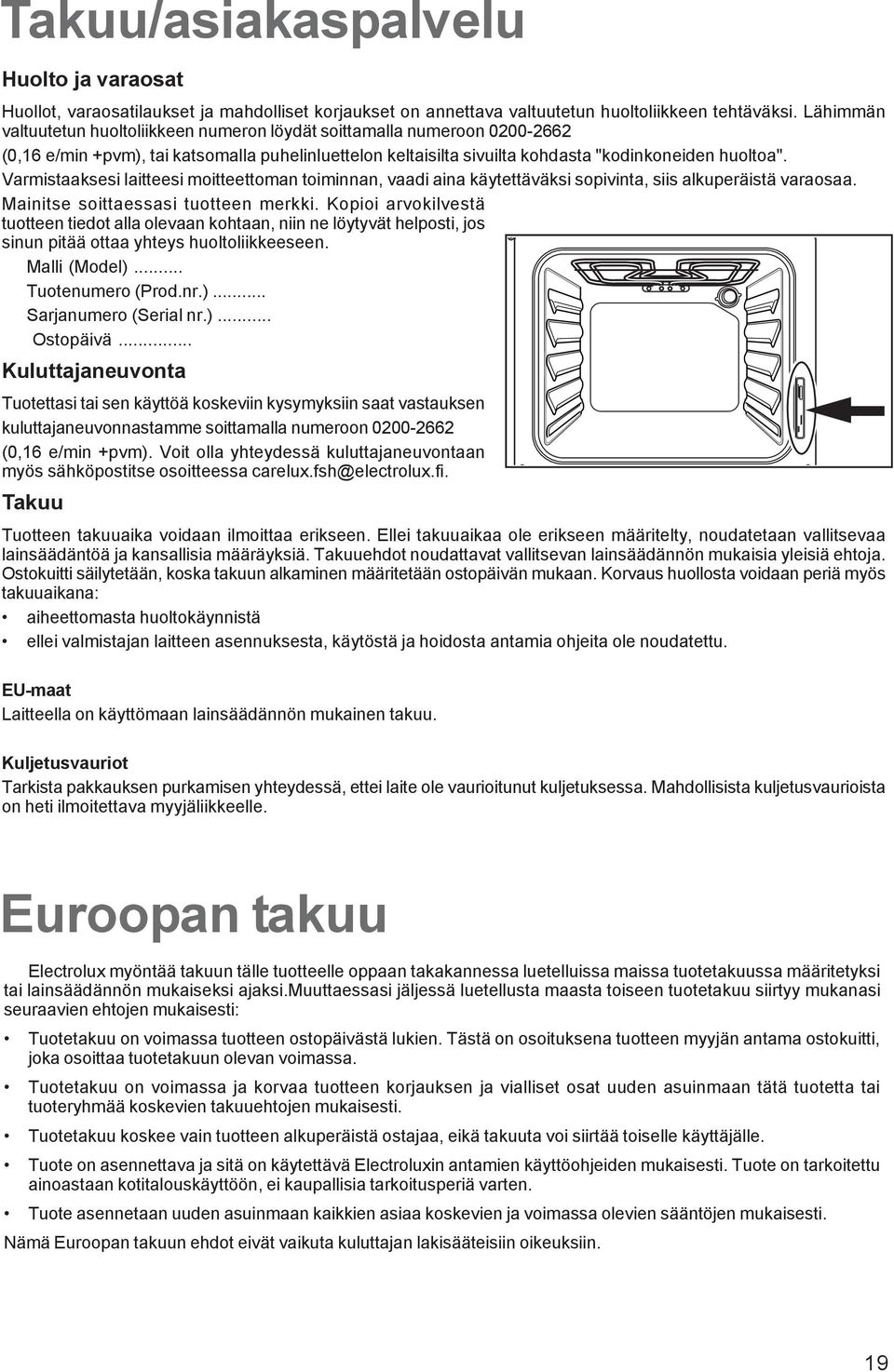 Varmistaaksesi laitteesi moitteettoman toiminnan, vaadi aina käytettäväksi sopivinta, siis alkuperäistä varaosaa. Mainitse soittaessasi tuotteen merkki.