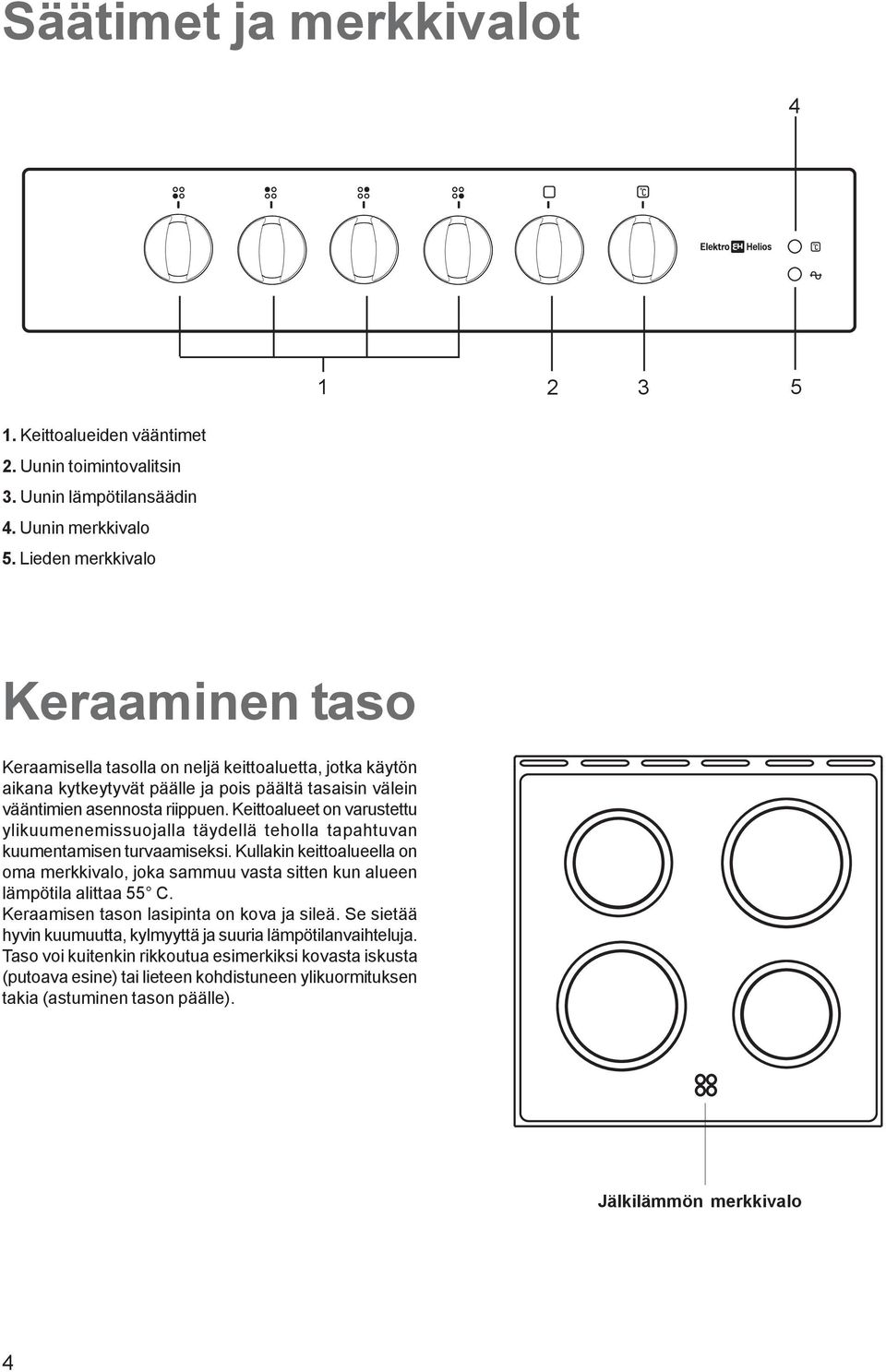 Keittoalueet on varustettu ylikuumenemissuojalla täydellä teholla tapahtuvan kuumentamisen turvaamiseksi.