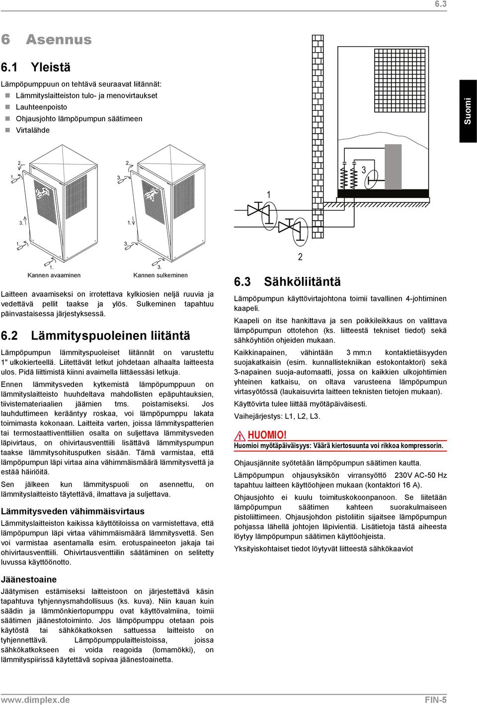 sulkeminen Laitteen avaamiseksi on irrotettava kylkiosien neljä ruuvia ja vedettävä pellit taakse ja ylös. Sulkeminen tapahtuu päinvastaisessa järjestyksessä. 6.