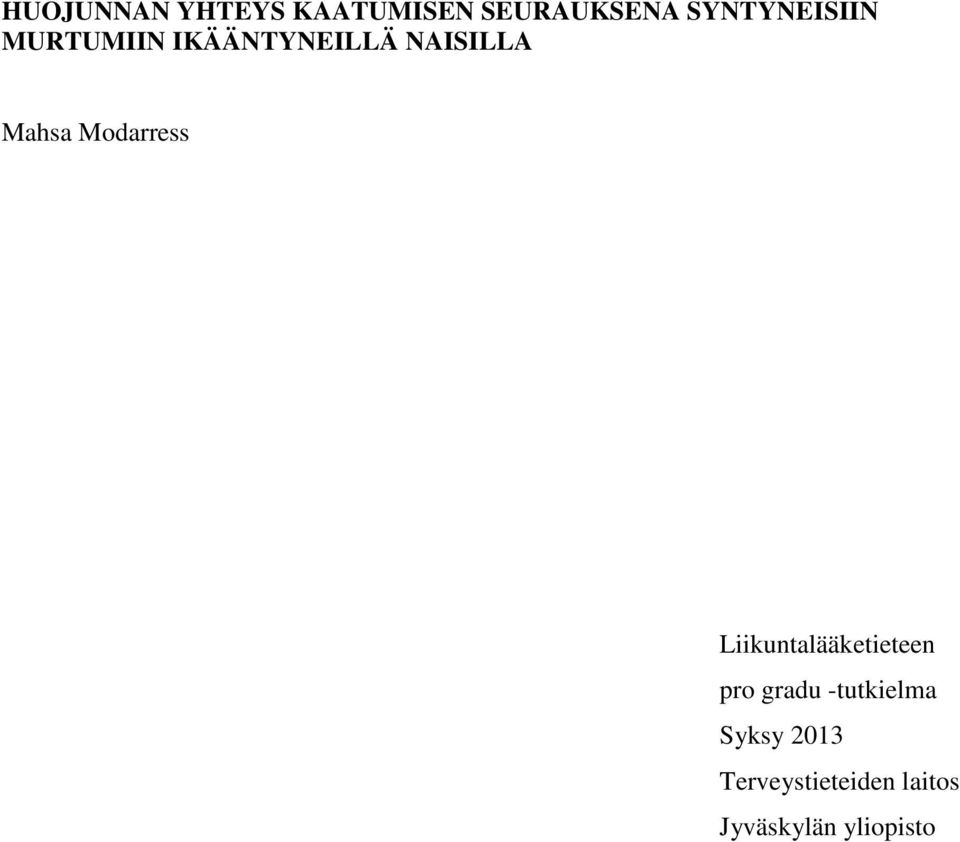 Mahsa Modarress Liikuntalääketieteen pro gradu