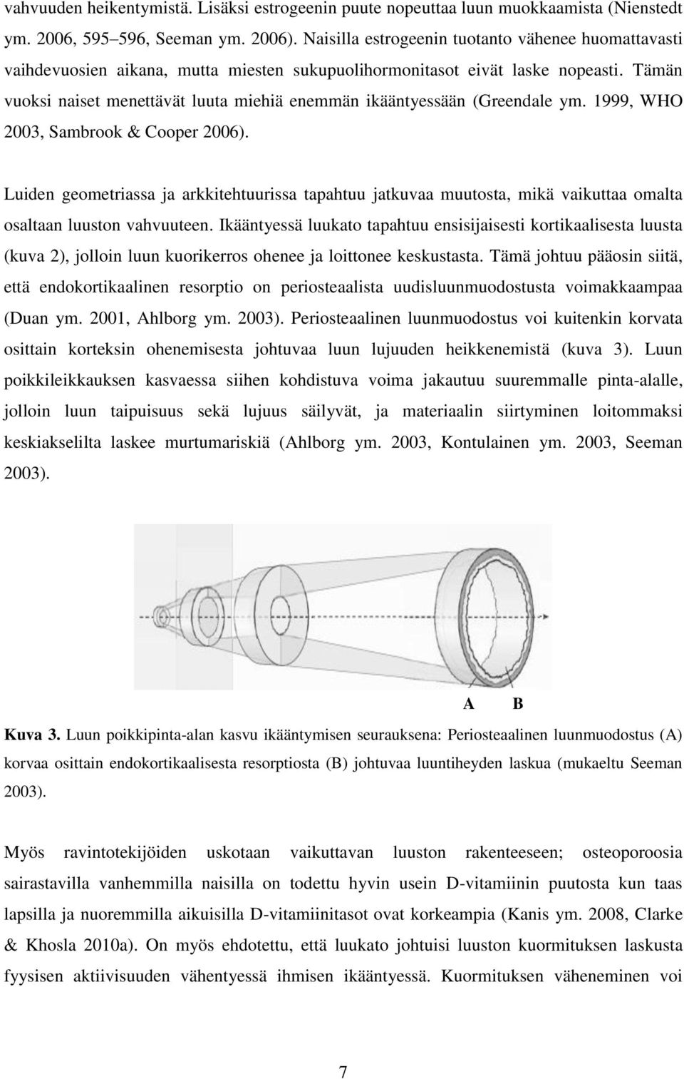 Tämän vuoksi naiset menettävät luuta miehiä enemmän ikääntyessään (Greendale ym. 1999, WHO 2003, Sambrook & Cooper 2006).