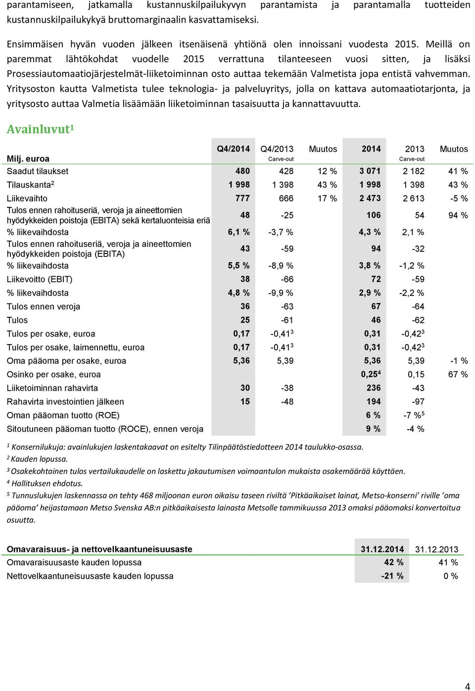 Meillä on paremmat lähtökohdat vuodelle 2015 verrattuna tilanteeseen vuosi sitten, ja lisäksi Prosessiautomaatiojärjestelmät-liiketoiminnan osto auttaa tekemään Valmetista jopa entistä vahvemman.