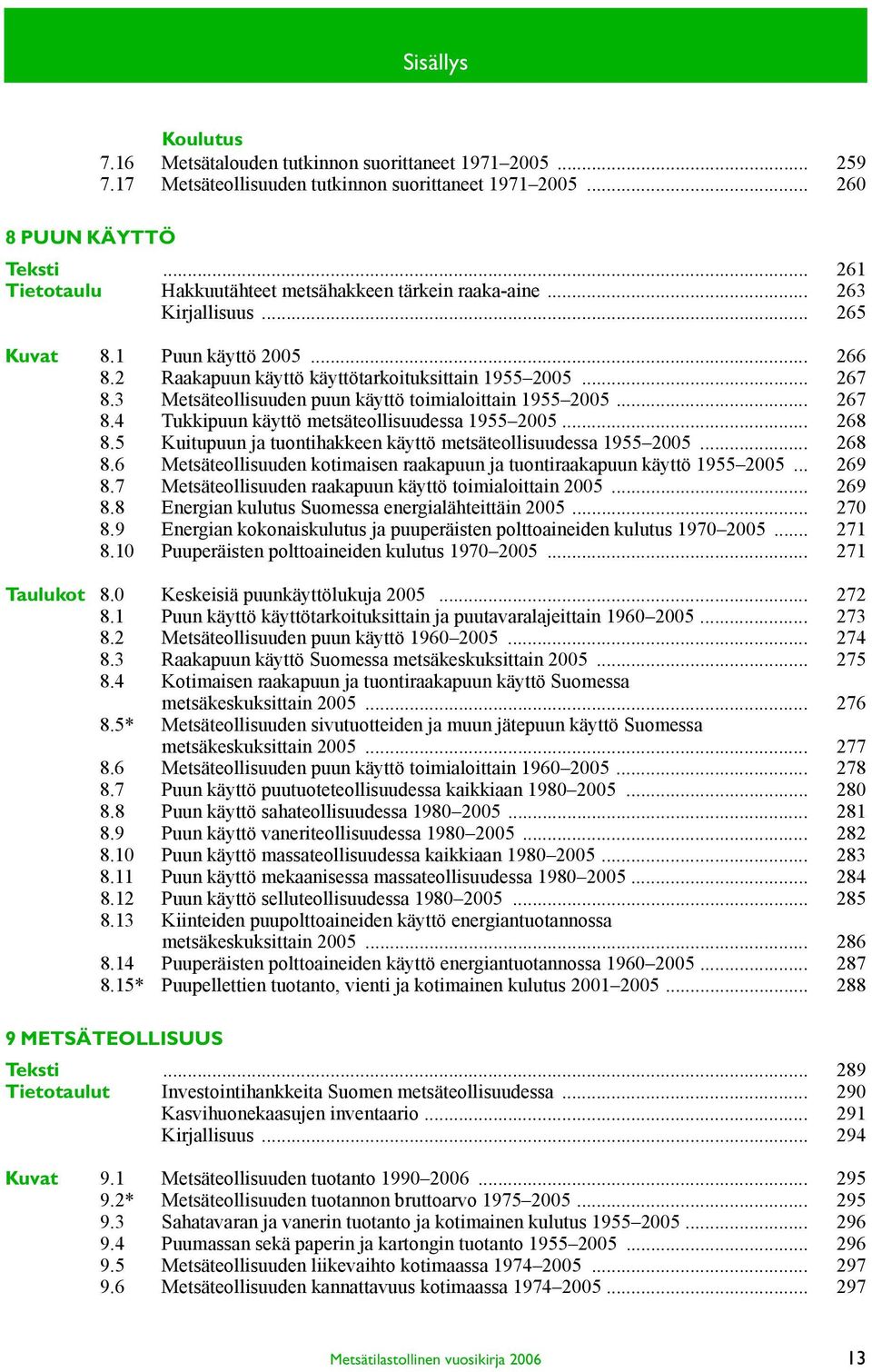 3 Metsäteollisuuden puun käyttö toimialoittain 1955 2005... 267 8.4 Tukkipuun käyttö metsäteollisuudessa 1955 2005... 268 8.