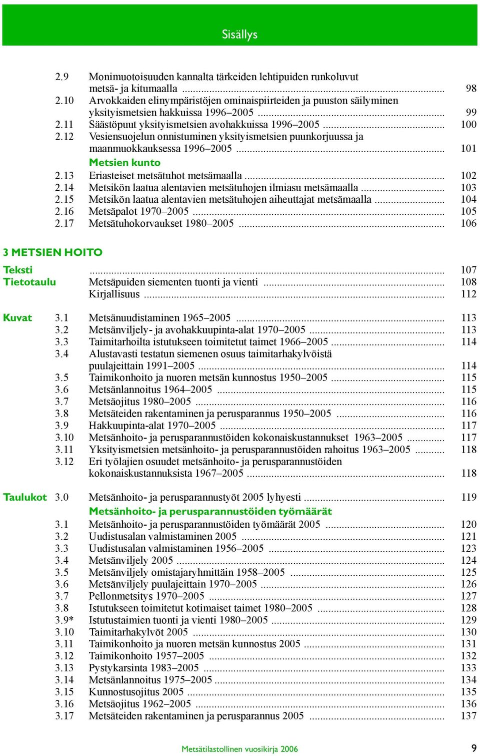 12 Vesiensuojelun onnistuminen yksityismetsien puunkorjuussa ja maanmuokkauksessa 1996 2005... 101 Metsien kunto 2.13 Eriasteiset metsätuhot metsämaalla... 102 2.