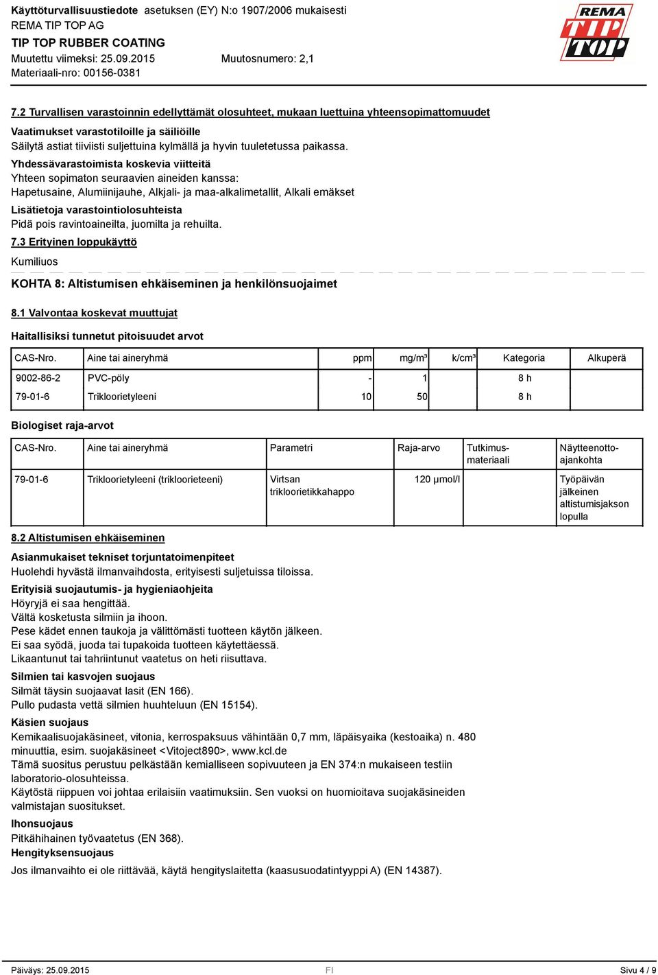 Yhdessävarastoimista koskevia viitteitä Yhteen sopimaton seuraavien aineiden kanssa: Hapetusaine, Alumiinijauhe, Alkjali- ja maa-alkalimetallit, Alkali emäkset Lisätietoja varastointiolosuhteista