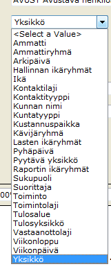 Käyttäjäkohtaiset raportit Eksotessa Halutessaan käyttäjä voi itse muokata hakuvalintojaan Raporttien ryhmittelytasoiksi on määritelty nyt Yksikkö ja Kontaktilaji.