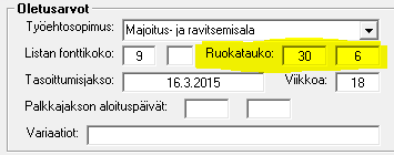 TX tunnit vuorolistalta: Jos valittu, niin tuntiarvo TX -päivälle haetaan vuorolistalta.