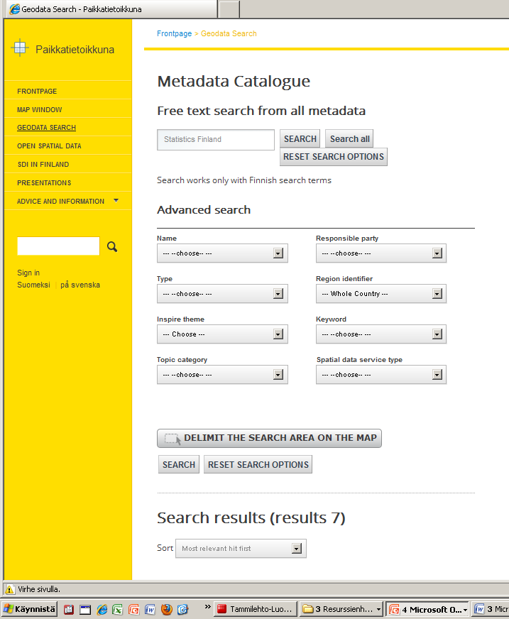 Metadata also by Geodata search