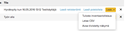 Kun tuotteiden rivitietoja päivitetään niin järjestelmä merkitsee erotus - sarakkeeseen punaisella miinus-merkkisen ja sinisellä plus-merkkisen laskennan tuloksen.