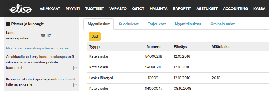 Kanta-asiakaspisteiden kertyminen Määritysten jälkeen asiakkaalle kertyy automaattisesti kanta-asiakasohjelman mukaisia pisteitä jokaisesta ostotapahtumasta.