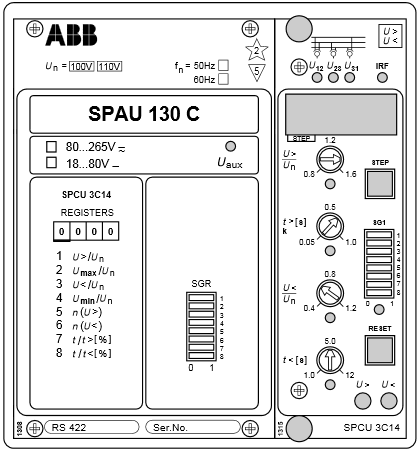 11 3.2 Kolmivaiheinen yli- ja alijänniterele SPAU 130 C Yli- ja alijännitereleen, SPAU 130 C:n, päätarkoitukset ovat pääjännitteiden valvonta ja rekisteröinti, moottorien alijännitesuojaus sekä