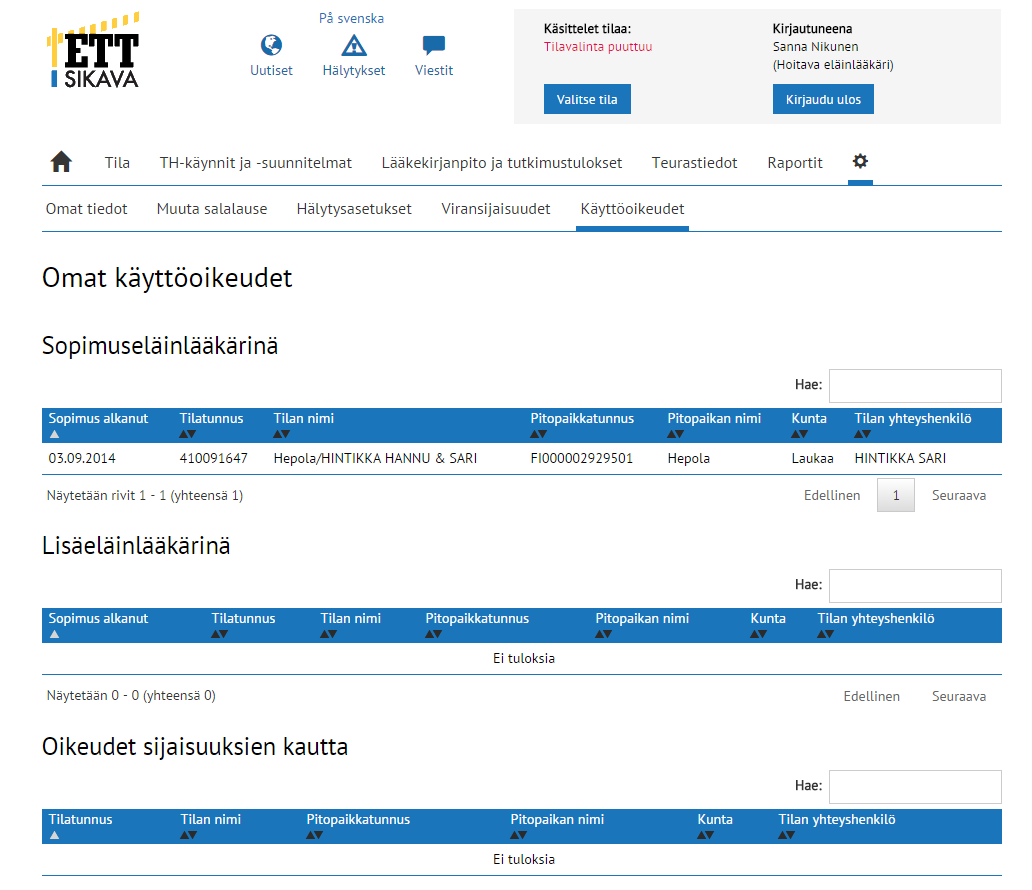 Tila Kohdasta Tila saat tilan perustiedot. Sitä ennen sinun pitää kuitenkin valita käsiteltävä tila.