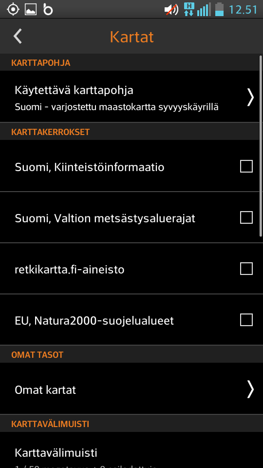 Omat kartat Lisää uusi kartta puhelimen muistista. Sallittuja tiedostomuotoja ovat.jpg ja.