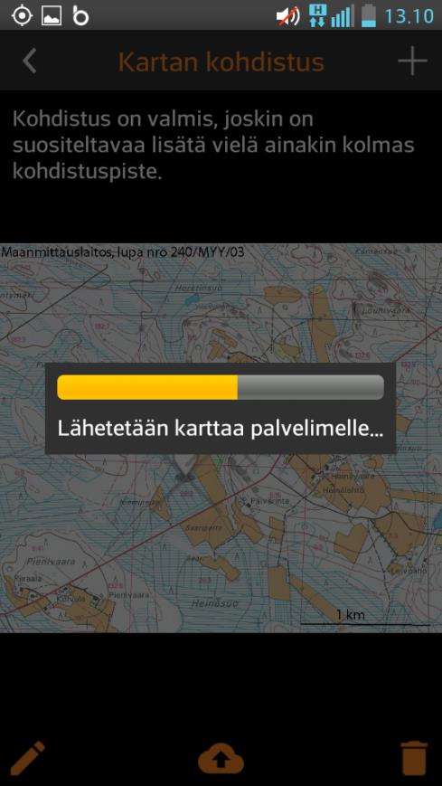 Omat kartat Klikkaa [<] kun olet syöttänyt kaikki kohdistuspisteet.