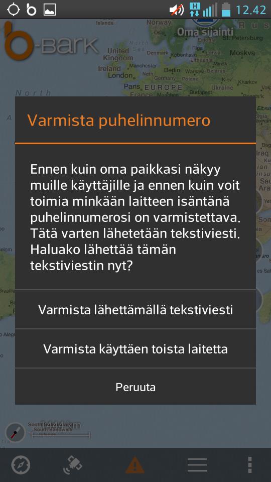 Ohjelman käynnistäminen ensimmäistä kertaa Lisenssiavain on sidottu puhelinnumeroon.