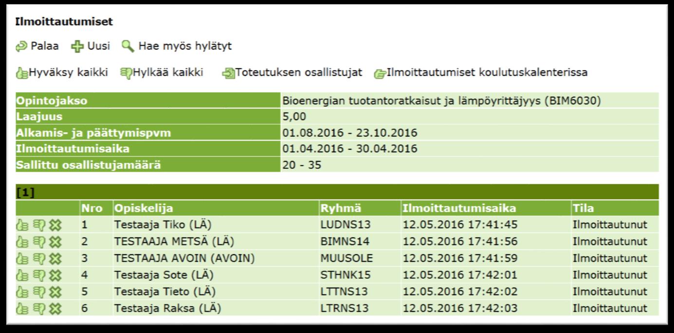 20 (24) 6 Opiskelijan lisääminen opintojaksolle Opettaja