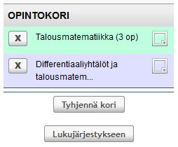 Kokoa lukujärjestys opintojaksototeutuksien perusteella Sen sijaan, että haet jonkin ryhmän valmista lukujärjestystä, voit koostaa oman lukujärjestyksen poimimalla opintojaksototeutuksia opintokoriin.