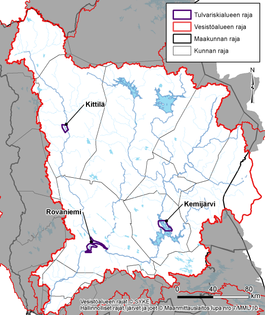 Tulvariskien alustava arviointi Kemijoen vesistöalueella Tulvariskien alustava arviointi Kemijoen vesistöalueella (1/3) Kemijoen vesistöalueelta nimettiin kolme merkittävää tulvariskialuetta