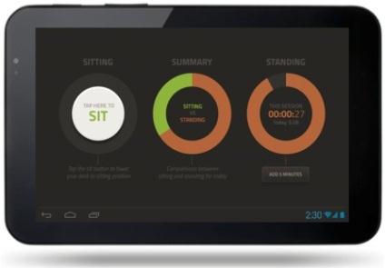 Terveys Ohjelmisto yhdistyy älypuhelimeen tai tablettiin ja muistuttaa käyttäjää eri työskentelyasennoista, esimerkiksi