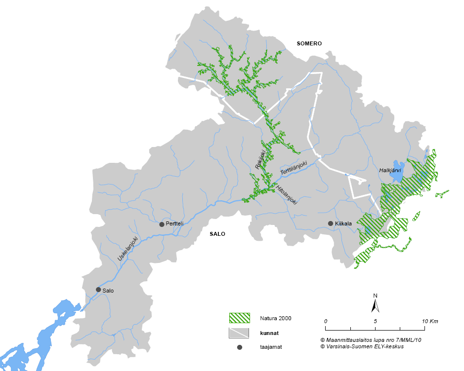 10 1.2. Uskelanjoen vesistöalue Uskelanjoen vesistöalueen pinta-ala on 566 km 2, josta järvien pinta-ala on vain 3,4 km 2 (0,6 %).